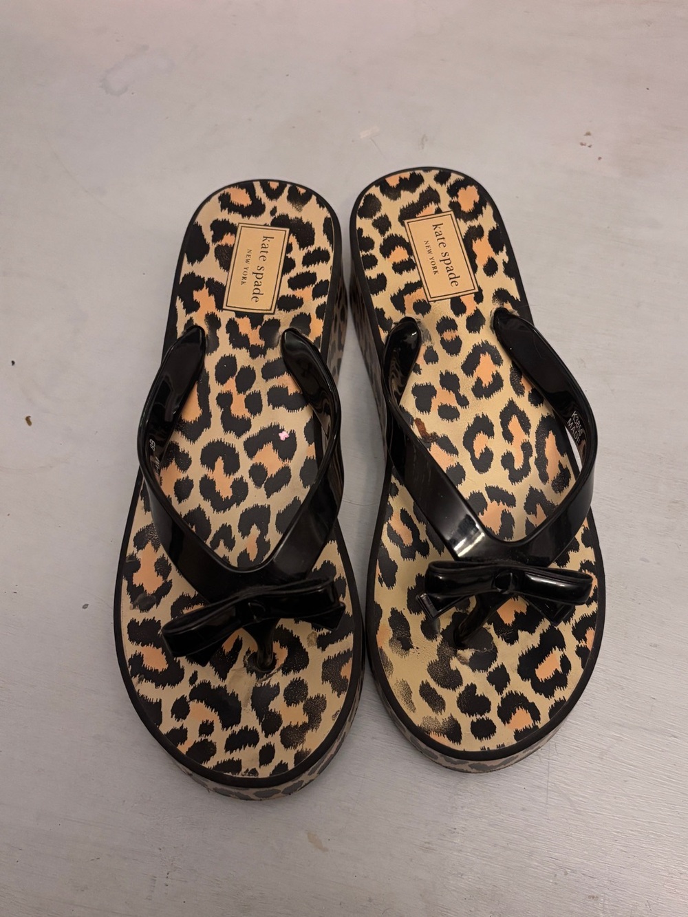 kate spade Black Leopard Print Wedge Sandals